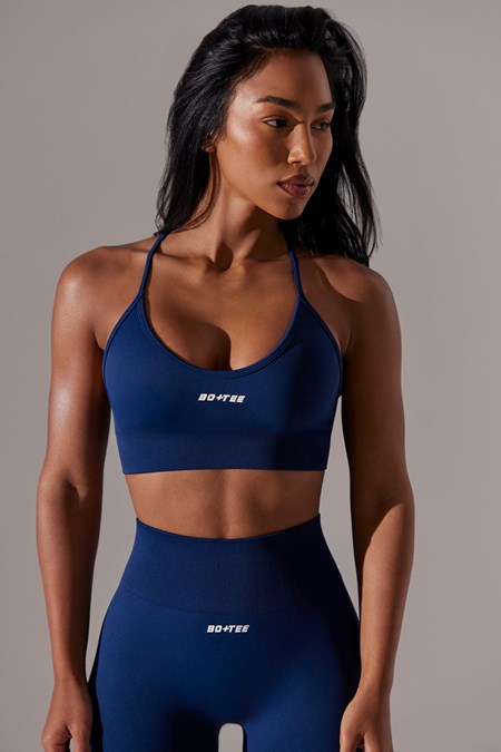 Bo+Tee Constant Scoop Neck Multi Correa Sports Bra Azul Marino | VGMF30746