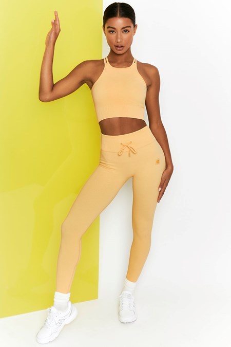 Bo+Tee Energise Acanalado Tie Front Full Length Leggings Amarillo | KGVA36209