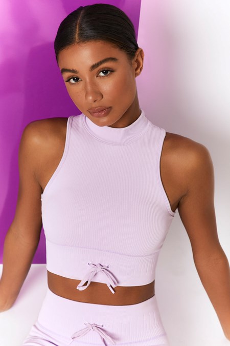 Bo+Tee Miles Ahead Acanalado High Neck Crop Top Lilac | RNHW81654