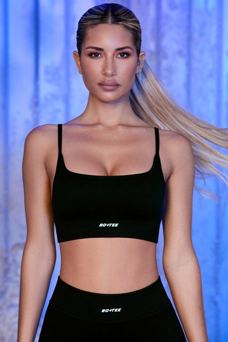 Bo+Tee Optimum Tiras Sports Bra Negras | NLUJ18657