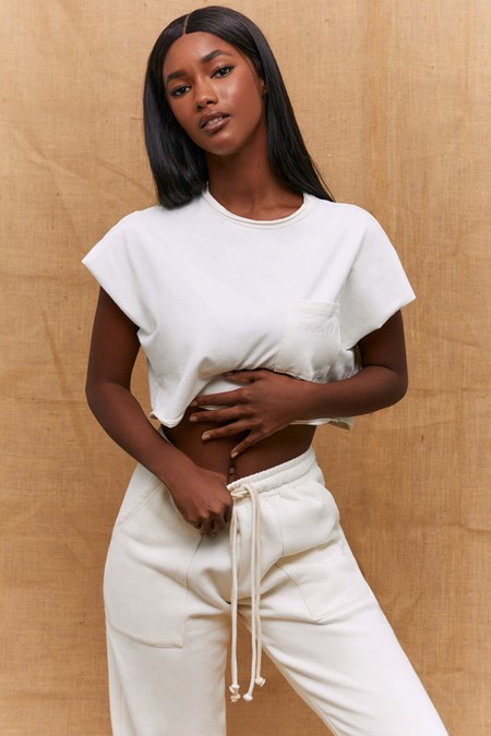 Bo+Tee Pull Up Cropped Pocket T-Shirt Ivory | QAXE46130