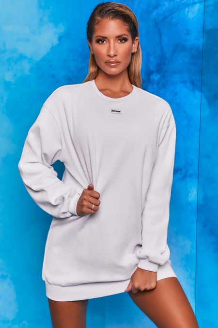 Bo+Tee Recover Acanalado Longline Sweatshirt Blancas | ALBQ36257