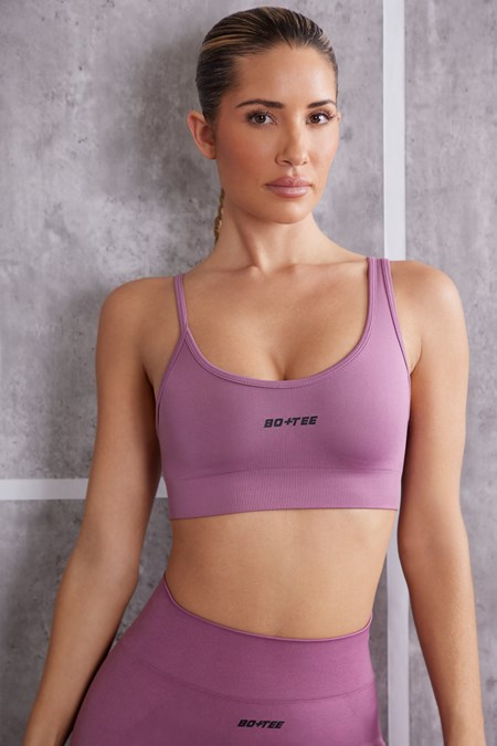 Bo+Tee Stretch Asymmetric Sports Bra Mauve | SXNV02918