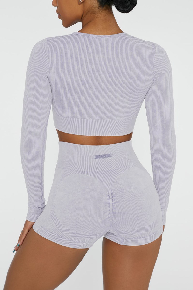 Bo+Tee Agile Long Sleeve High Neck Zip Crop Top Lilac | KISX29614