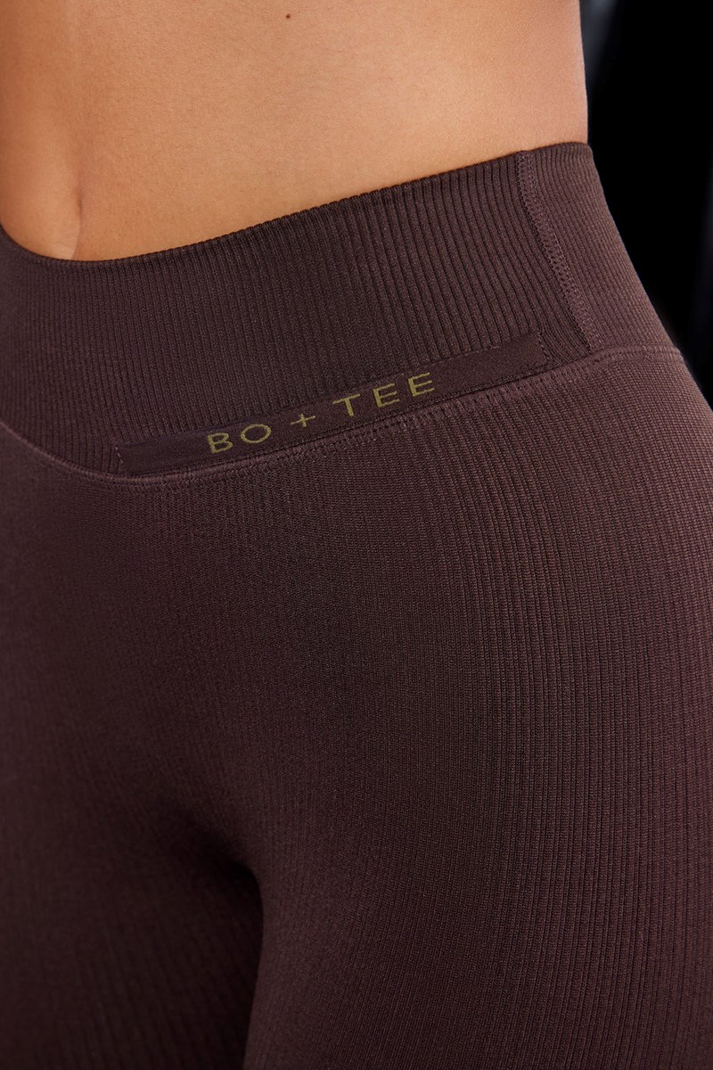 Bo+Tee All Fired Up High Cintura Split Flare Acanalado Leggings Marrones | JUXA40862