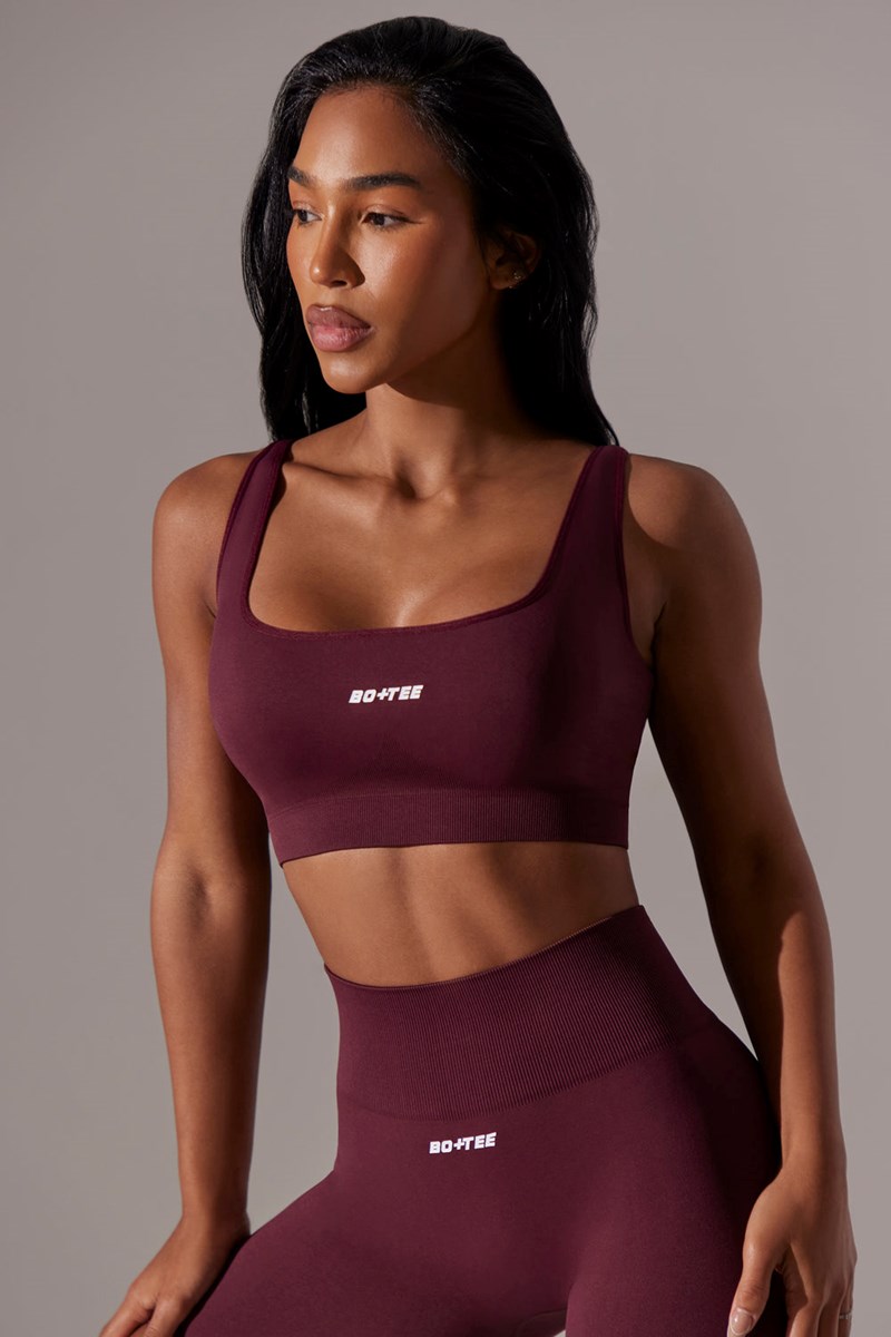 Bo+Tee Ardour Open Back Square Neck Sports Bra Burdeos | FELZ79360