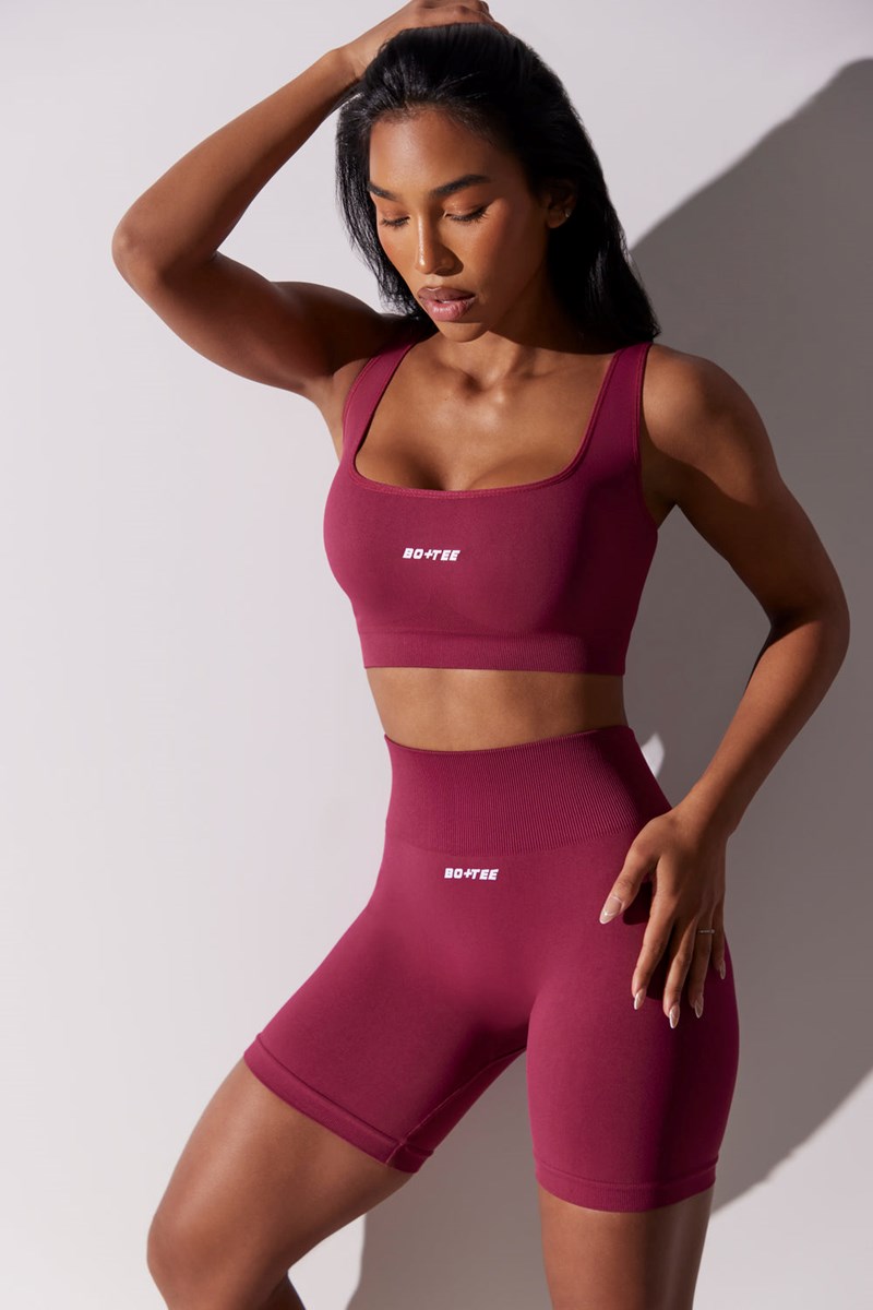 Bo+Tee Ardour Open Back Square Neck Sports Bra Plum | TNHM80549