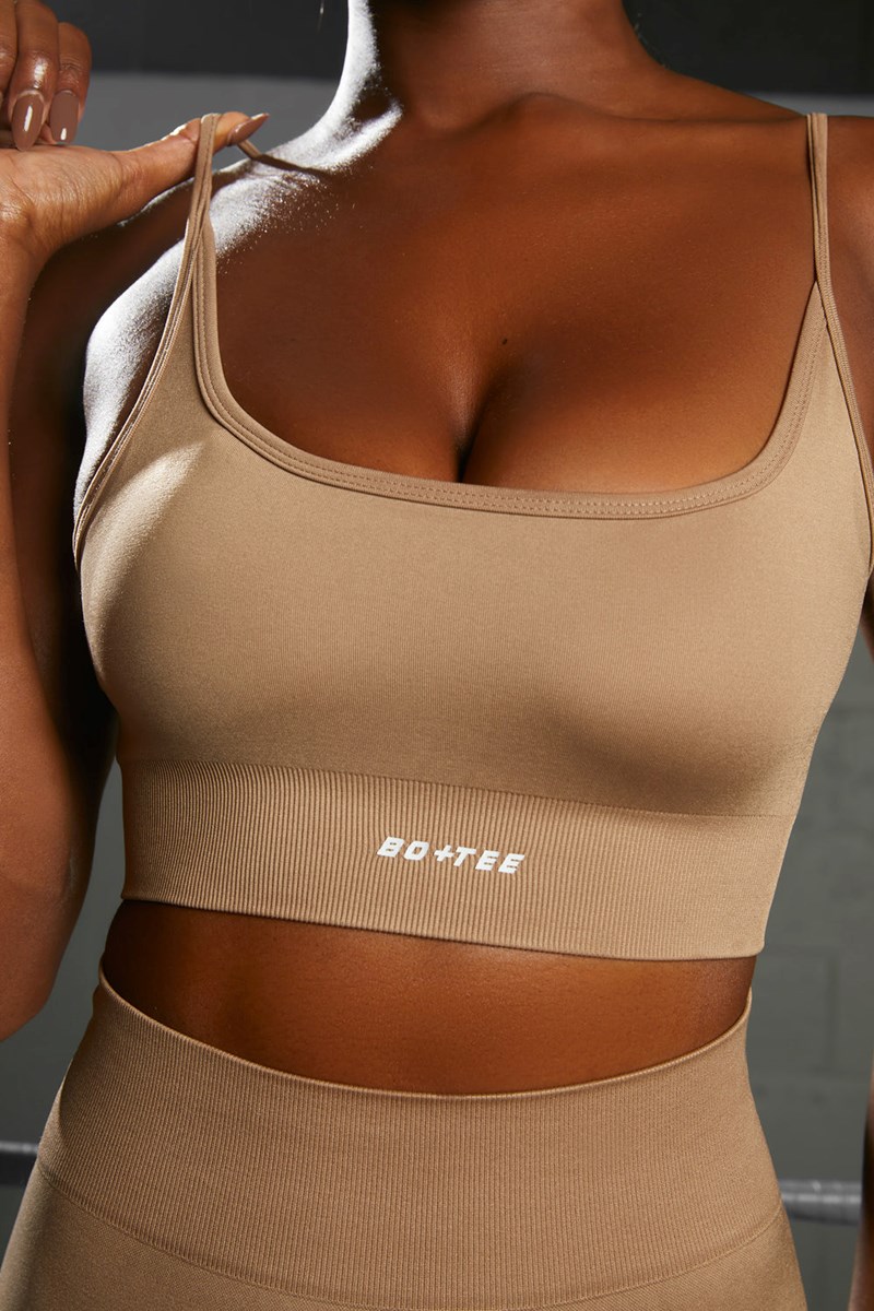 Bo+Tee Awaken Square Neck Seamless Sports Bra Marrones | DWFK87412