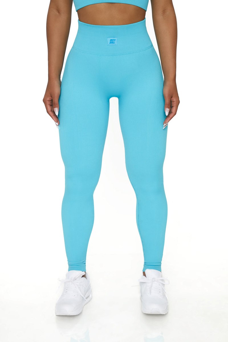 Bo+Tee Back In Gear Petite Acanalado High Cintura Leggings Azules | CSEJ16427