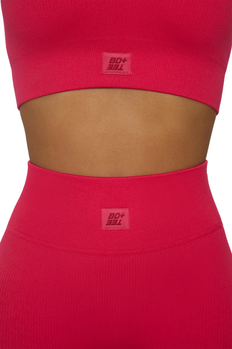 Bo+Tee Back In Gear Petite Acanalado High Cintura Leggings Rosas | OVSH45786