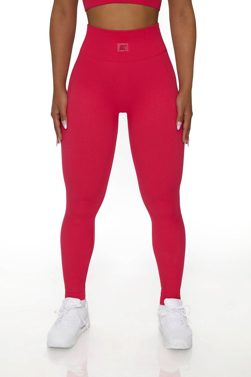 Bo+Tee Back In Gear Petite Acanalado High Cintura Leggings Rosas | OVSH45786