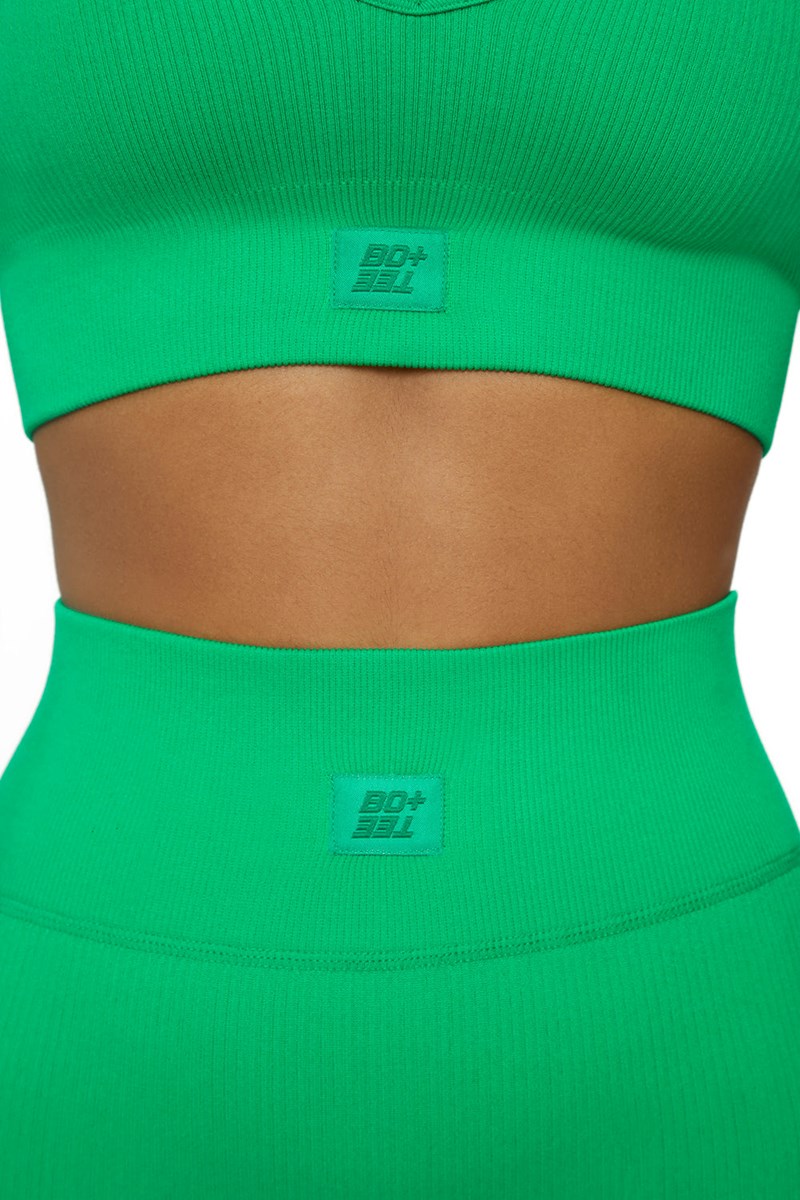 Bo+Tee Back In Gear Petite Acanalado High Cintura Leggings Verde | QCFM48063