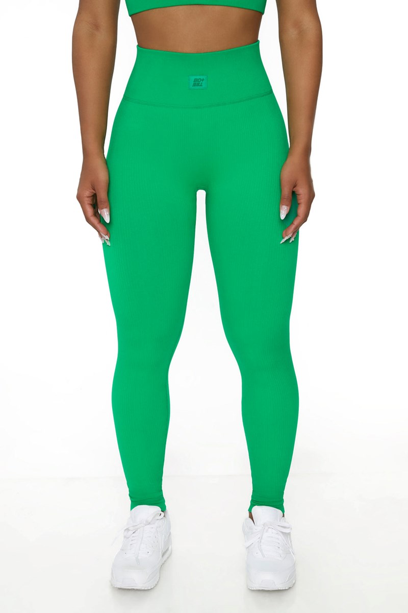 Bo+Tee Back In Gear Petite Acanalado High Cintura Leggings Verde | QCFM48063