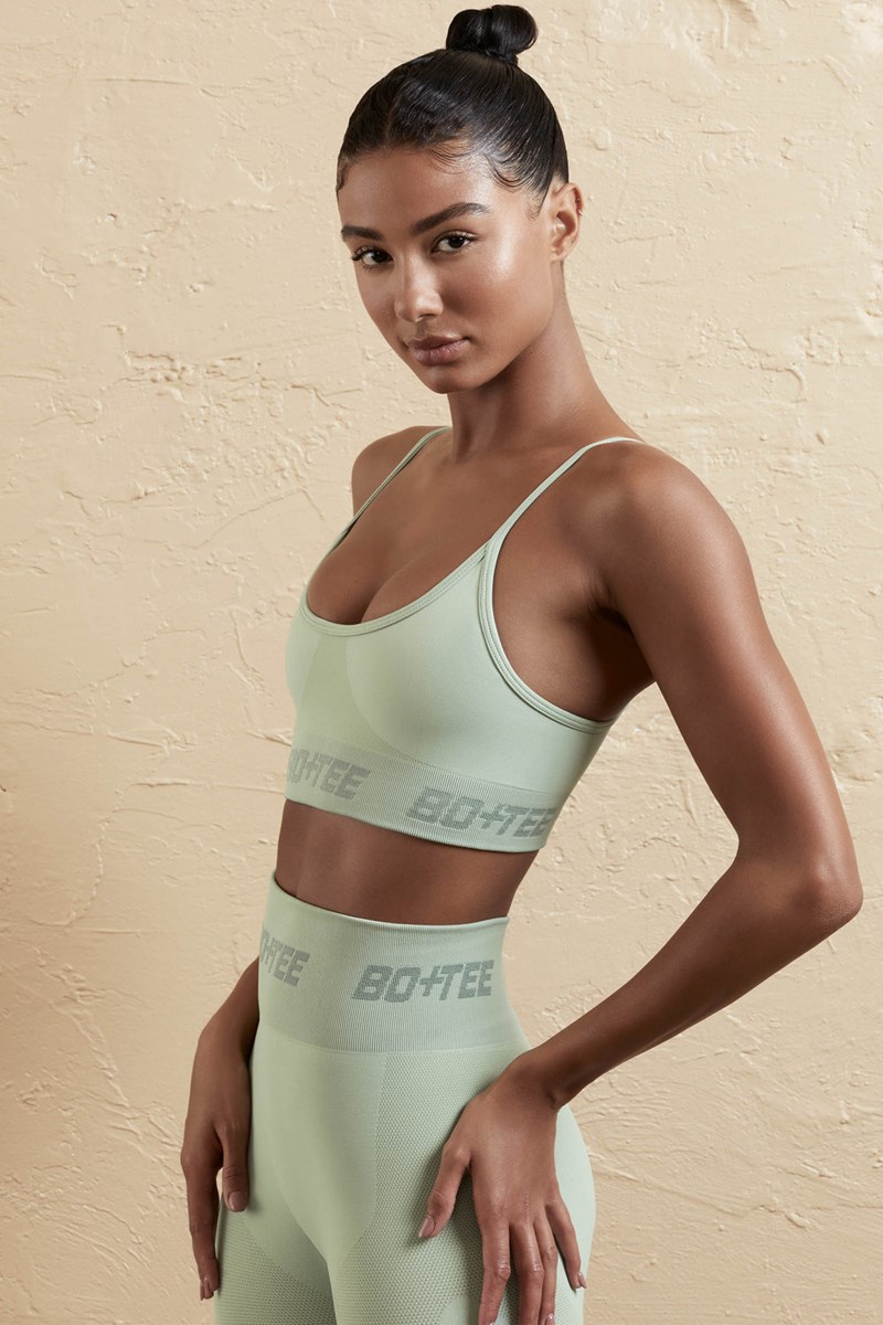 Bo+Tee Contender Curved Neckline Sports Bra Sage | DUYK74218