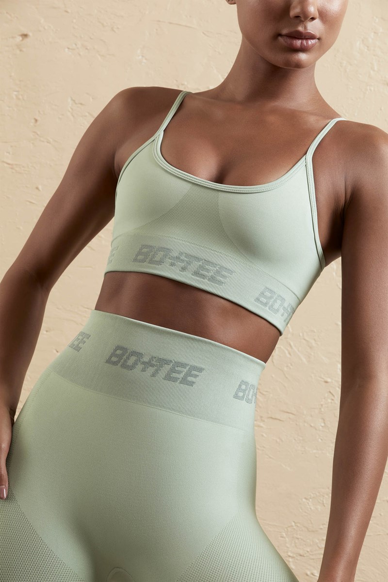 Bo+Tee Contender Curved Neckline Sports Bra Sage | DUYK74218