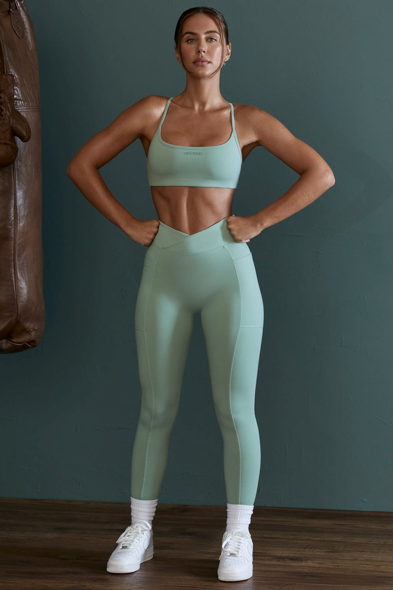 Bo+Tee Dedication Petite High Cintura Wrap Over Leggings Sage | AQJH12678