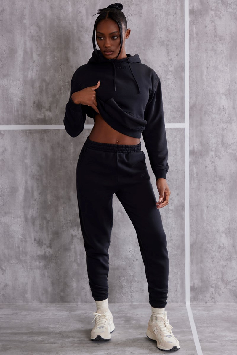 Bo+Tee Effortless High Cintura Cuffed Joggers Negras | FZUV96037