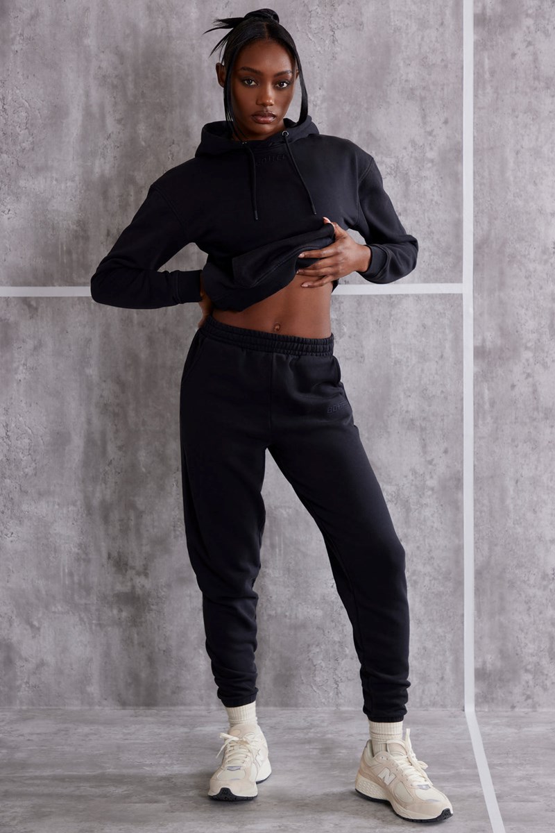 Bo+Tee Effortless High Cintura Cuffed Joggers Negras | FZUV96037