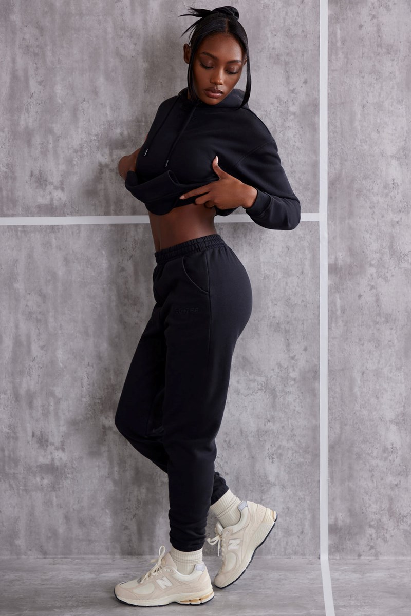 Bo+Tee Effortless High Cintura Cuffed Joggers Negras | FZUV96037