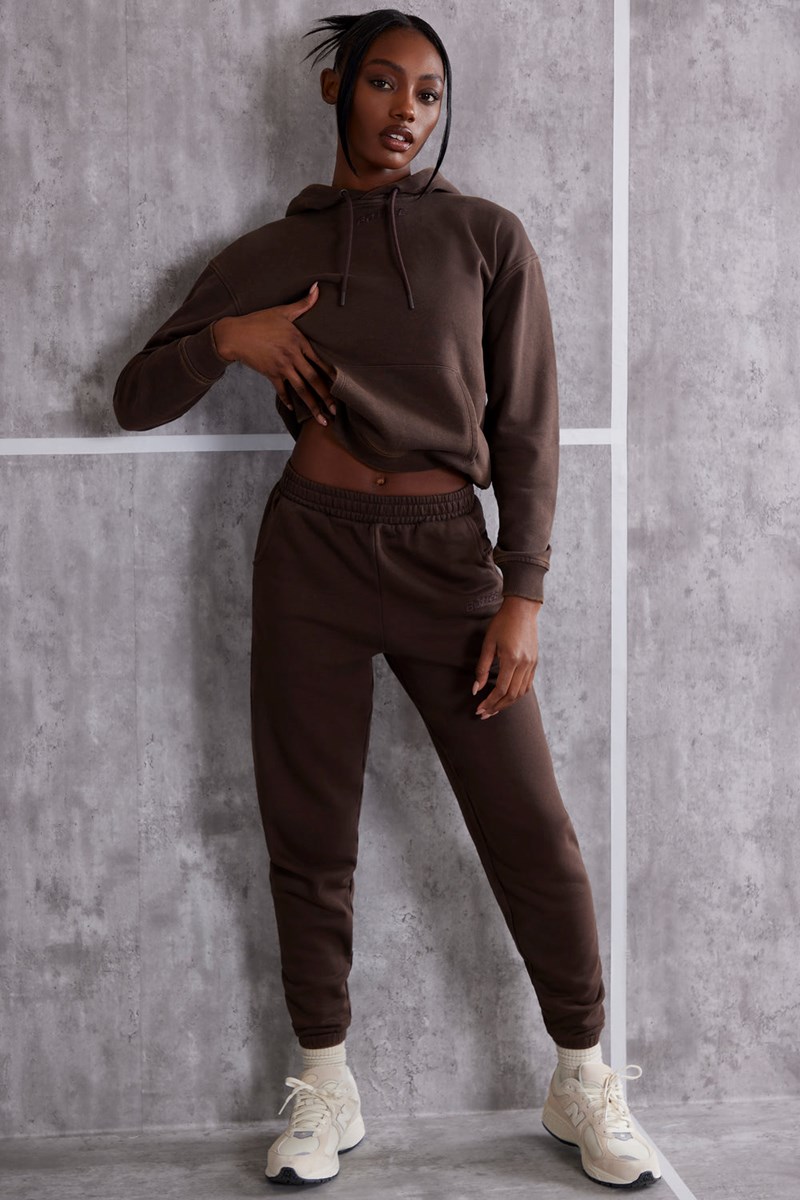 Bo+Tee Effortless High Cintura Cuffed Joggers Marrones | QAHY67859