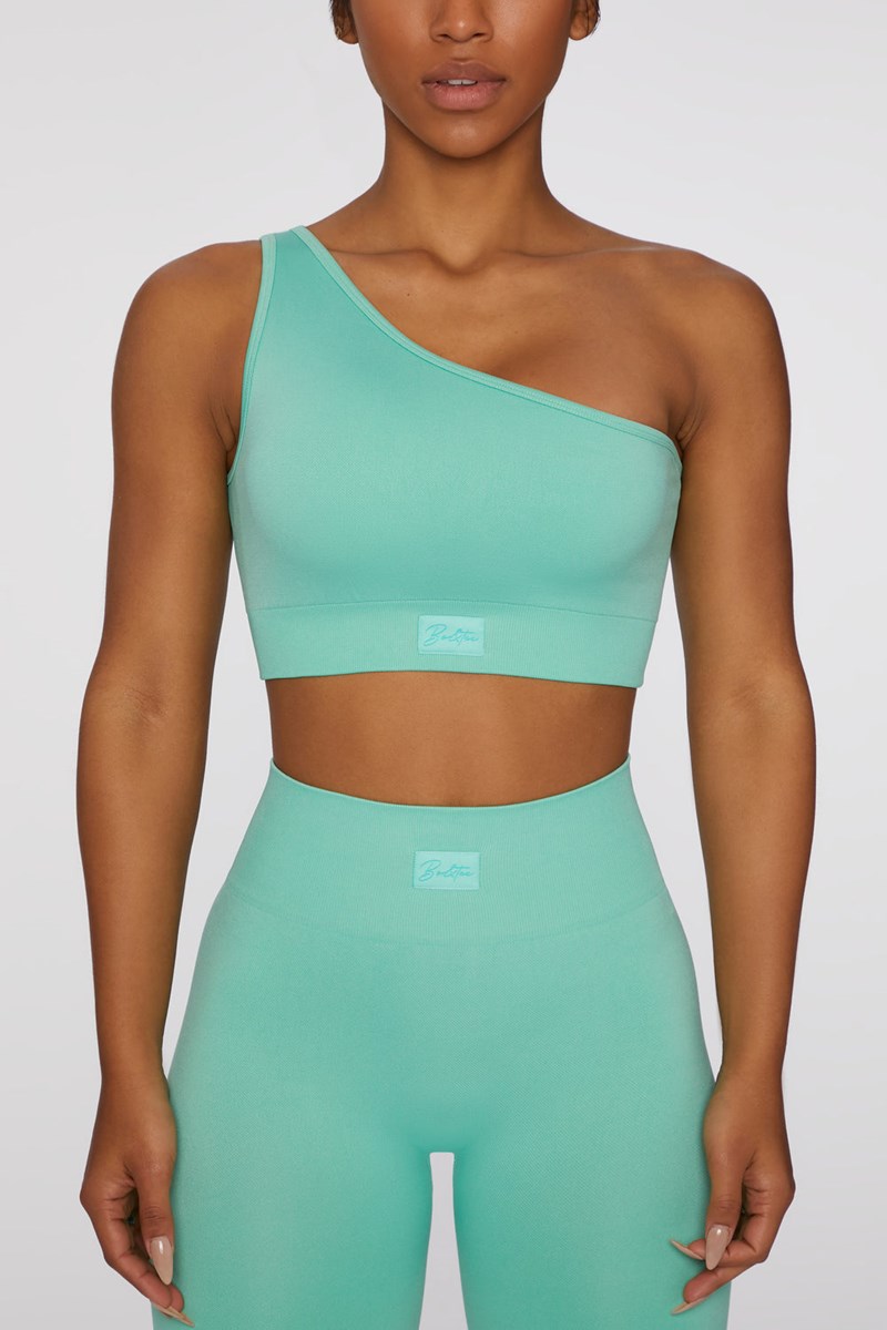 Bo+Tee Empowered Seamless Asymmetric Crop Top Turquesa | CSPU51028