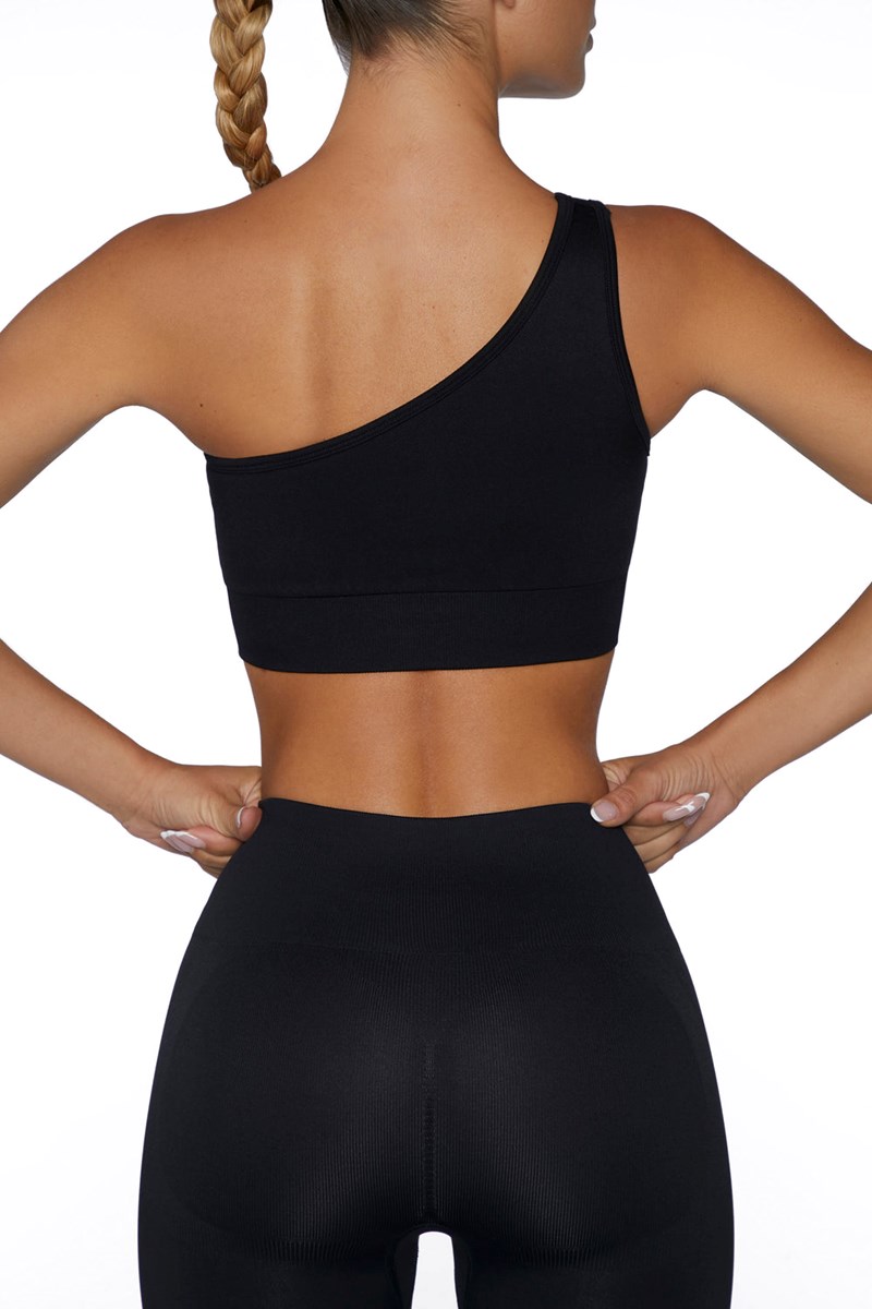 Bo+Tee Empowered Seamless Asymmetric Crop Top Negras | FIQY62534