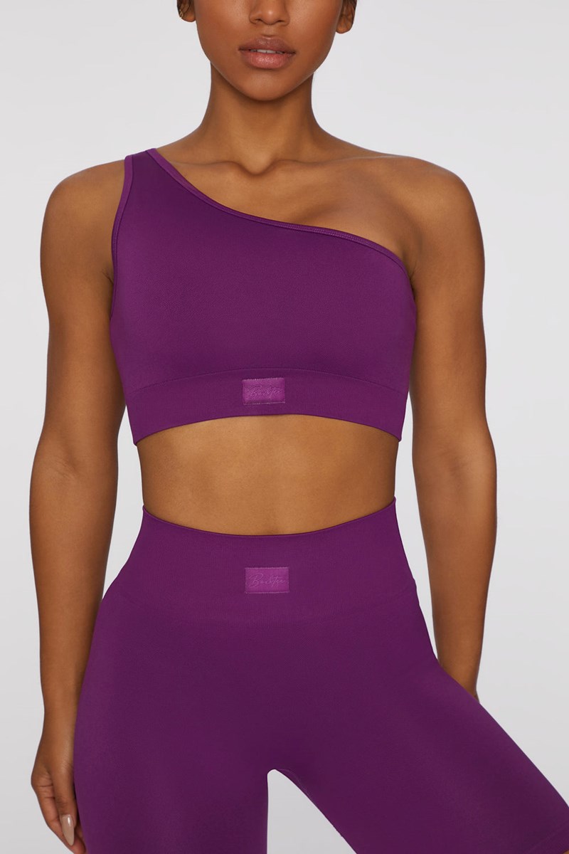 Bo+Tee Empowered Seamless Asymmetric Crop Top Moradas Oscuro | MYAL10839