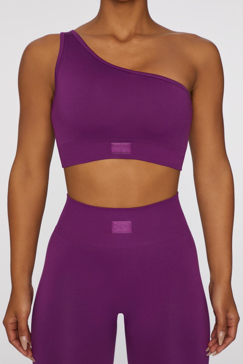 Bo+Tee Empowered Seamless Asymmetric Crop Top Moradas Oscuro | MYAL10839