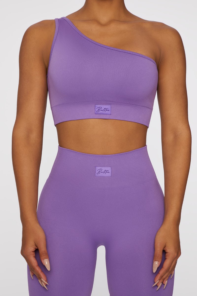 Bo+Tee Empowered Seamless Asymmetric Crop Top Moradas | XYOH59078