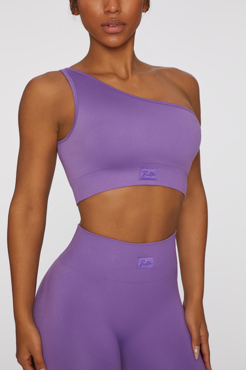 Bo+Tee Empowered Seamless Asymmetric Crop Top Moradas | XYOH59078