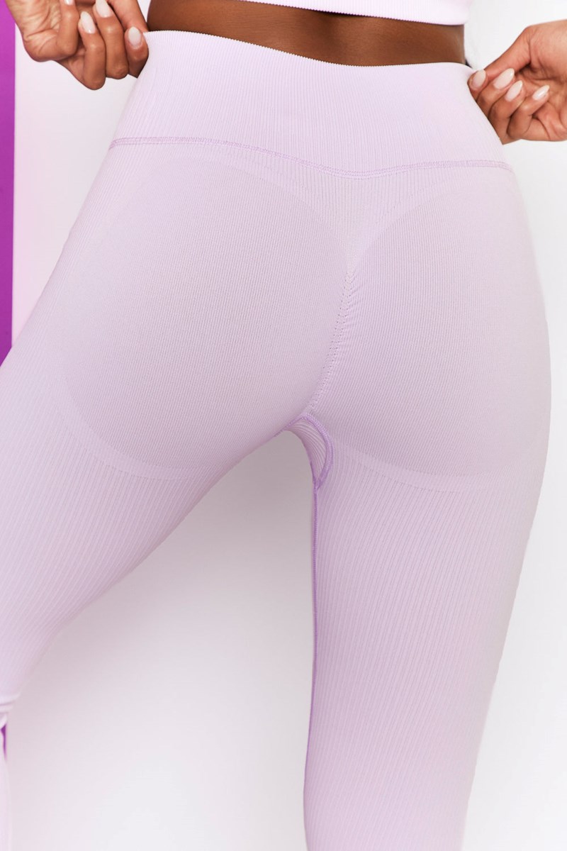 Bo+Tee Energise Acanalado Tie Front Full Length Leggings Lilac | DBVH59702