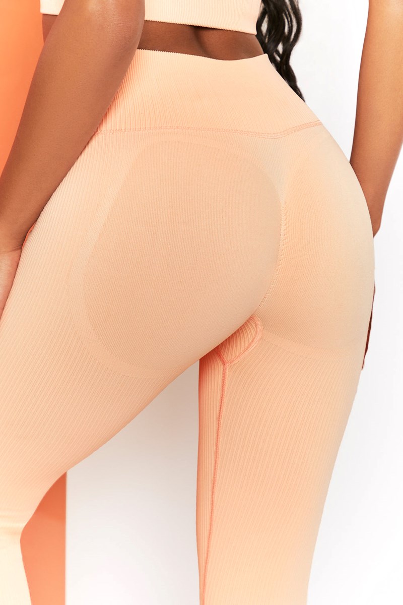 Bo+Tee Energise Acanalado Tie Front Full Length Leggings Peach | FMLC78549