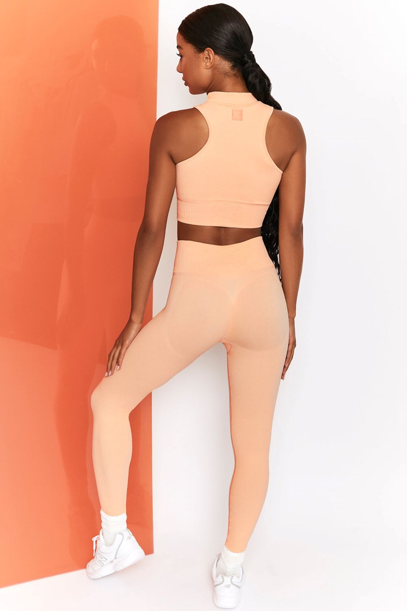 Bo+Tee Energise Acanalado Tie Front Full Length Leggings Peach | FMLC78549