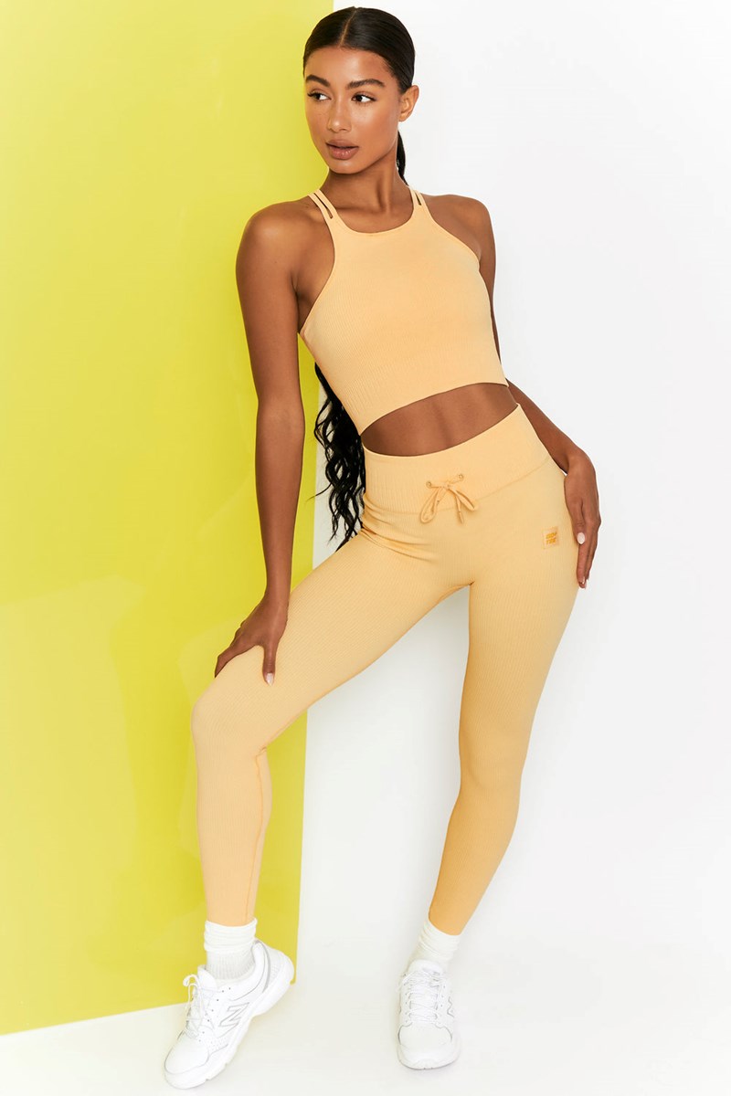 Bo+Tee Energise Acanalado Tie Front Full Length Leggings Amarillo | KGVA36209