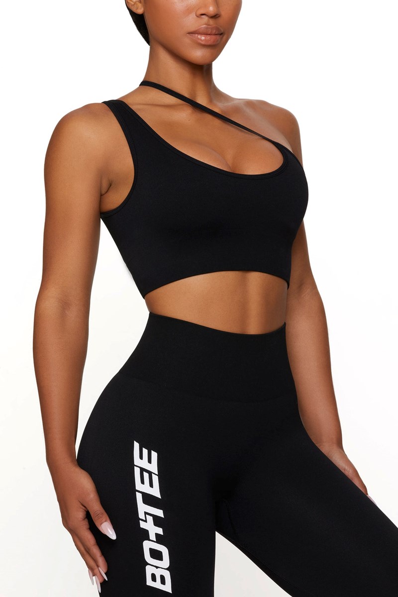 Bo+Tee Evolve Asymmetric Seamless Crop Top Negras | RKJX97248