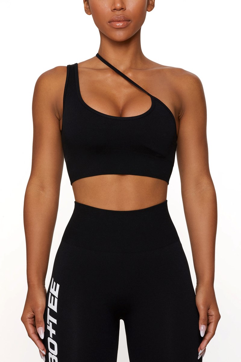 Bo+Tee Evolve Asymmetric Seamless Crop Top Negras | RKJX97248