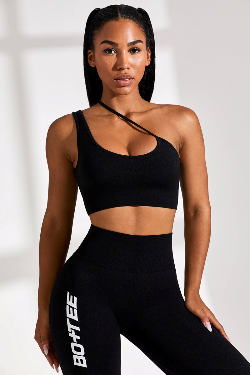 Bo+Tee Evolve Asymmetric Seamless Crop Top Negras | RKJX97248