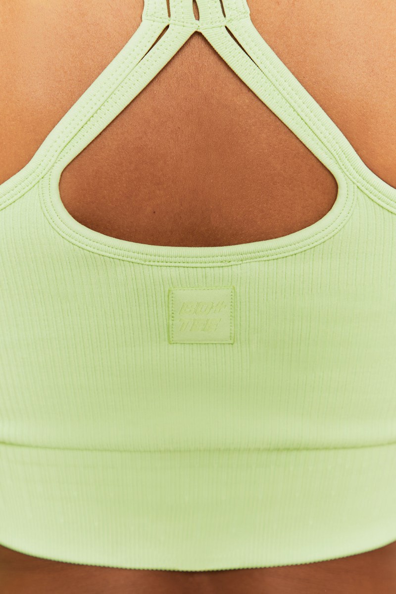 Bo+Tee Feel Your Power Acanalado Racer Crop Top Lime | DRNP83451