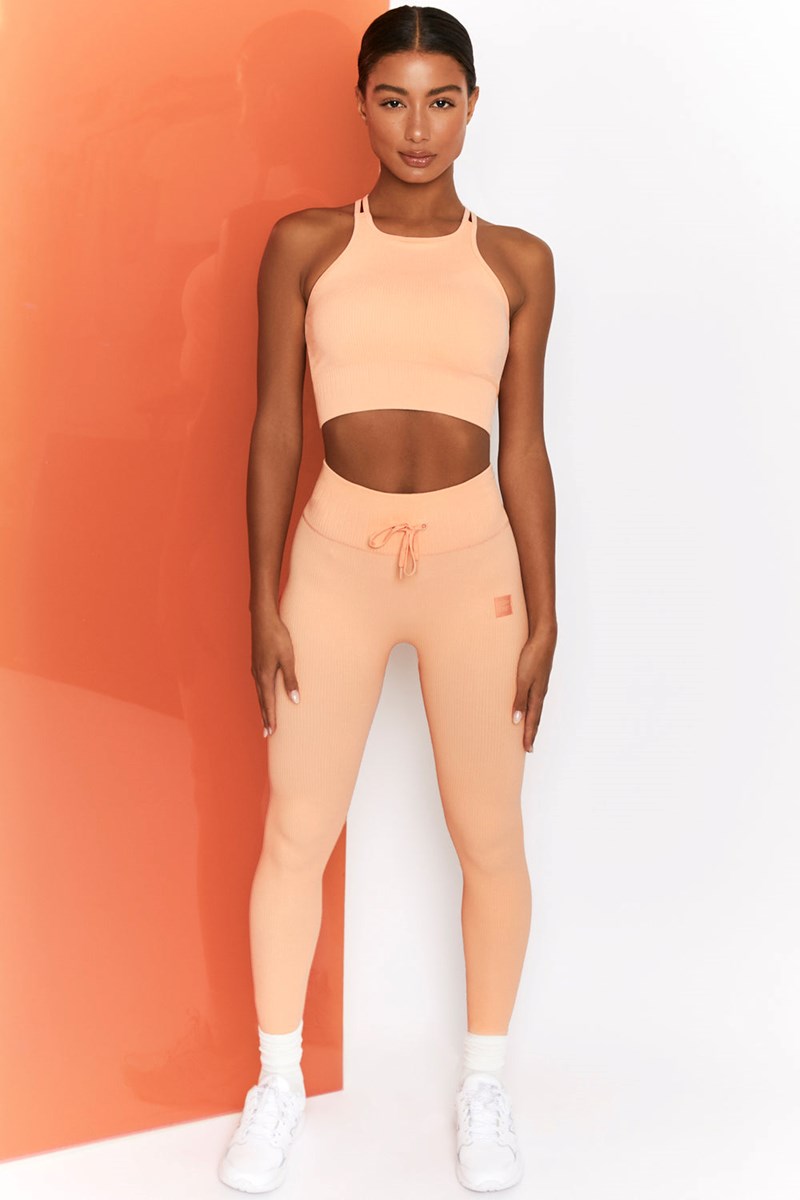 Bo+Tee Feel Your Power Acanalado Racer Crop Top Peach | EXMA93016