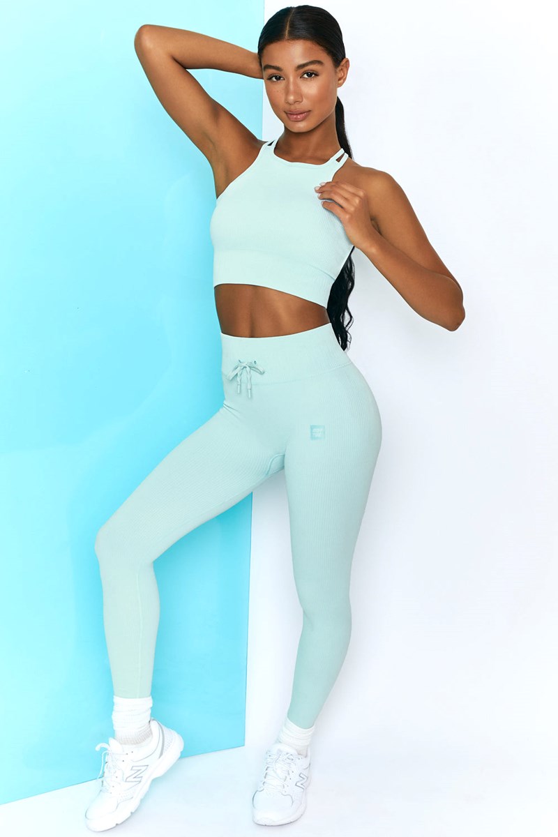 Bo+Tee Feel Your Power Acanalado Racer Crop Top Azules Claro | YNAF31056