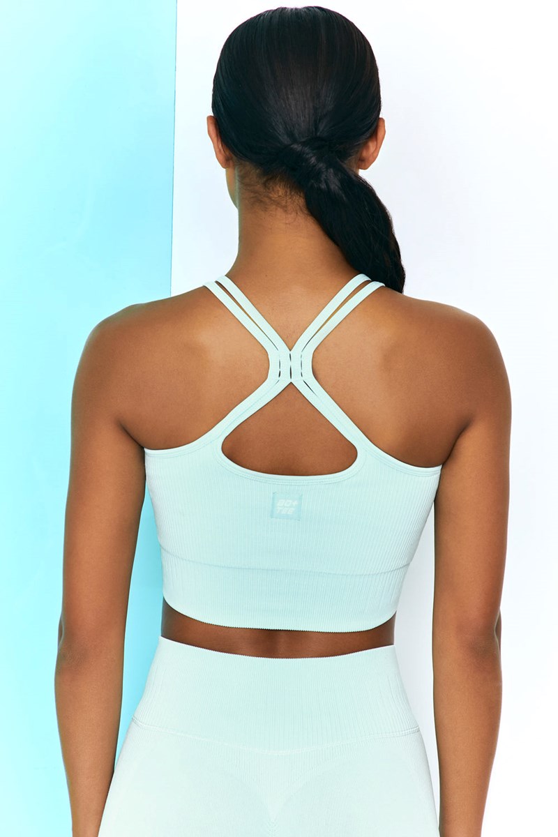 Bo+Tee Feel Your Power Acanalado Racer Crop Top Azules Claro | YNAF31056