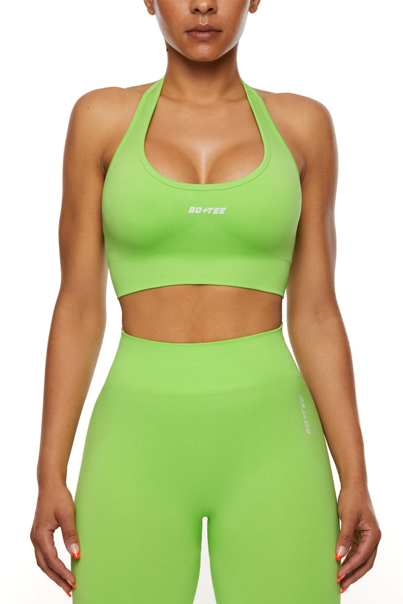 Bo+Tee Focused Halter Neck Backless Sports Bra Verde | WUQN72318