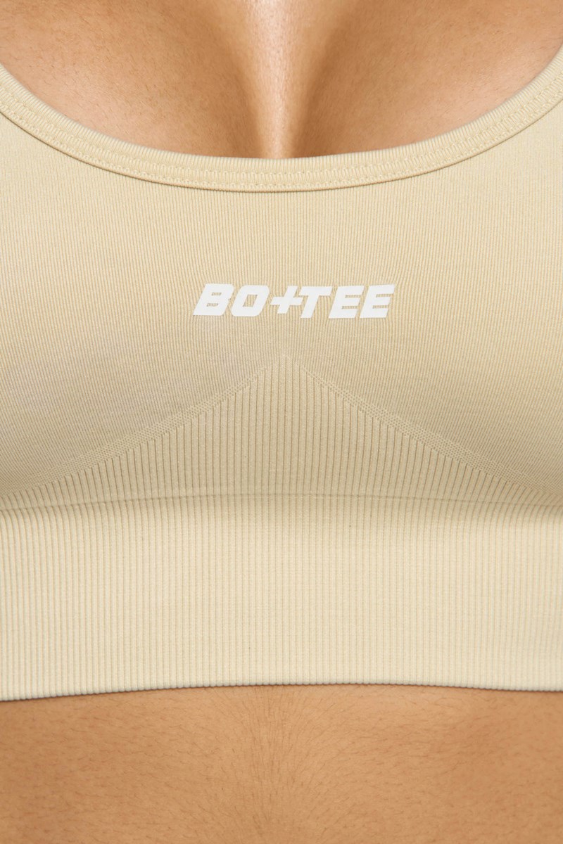 Bo+Tee Focused Halter Neck Supportive Sports Bra Beige | XCDN46031