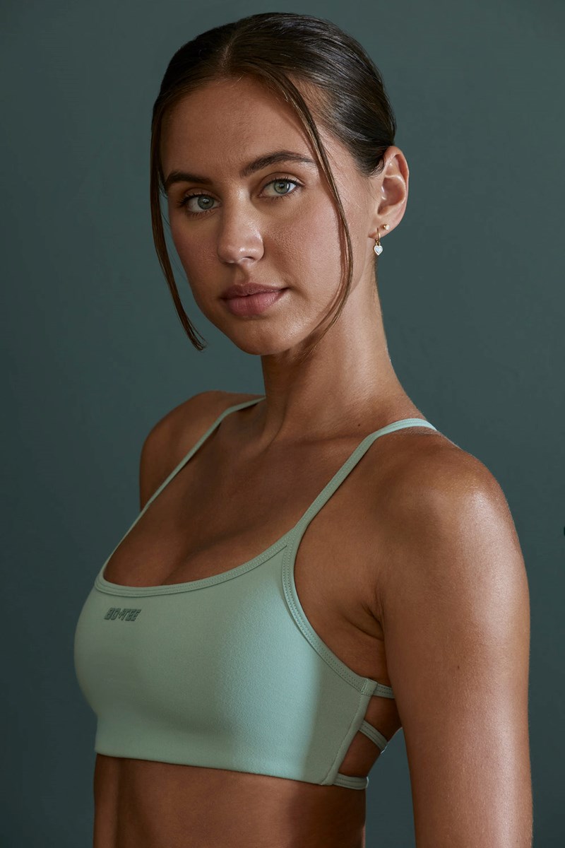 Bo+Tee Growth Scoop Neck Open Back Sports Bra Sage | FYTU27085