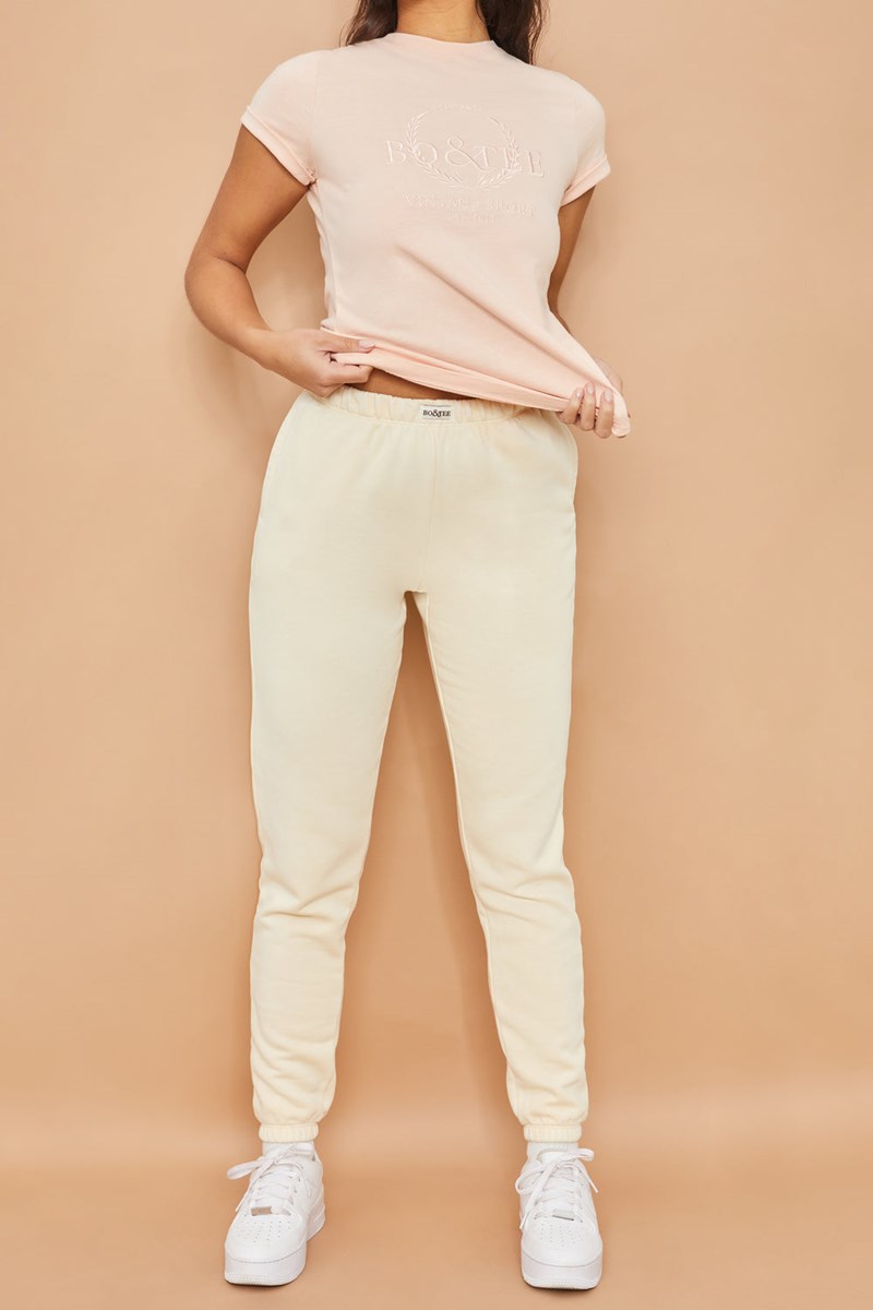 Bo+Tee Home Run Altas Slim Fit Cuffed Joggers Creme | ZBEW31648