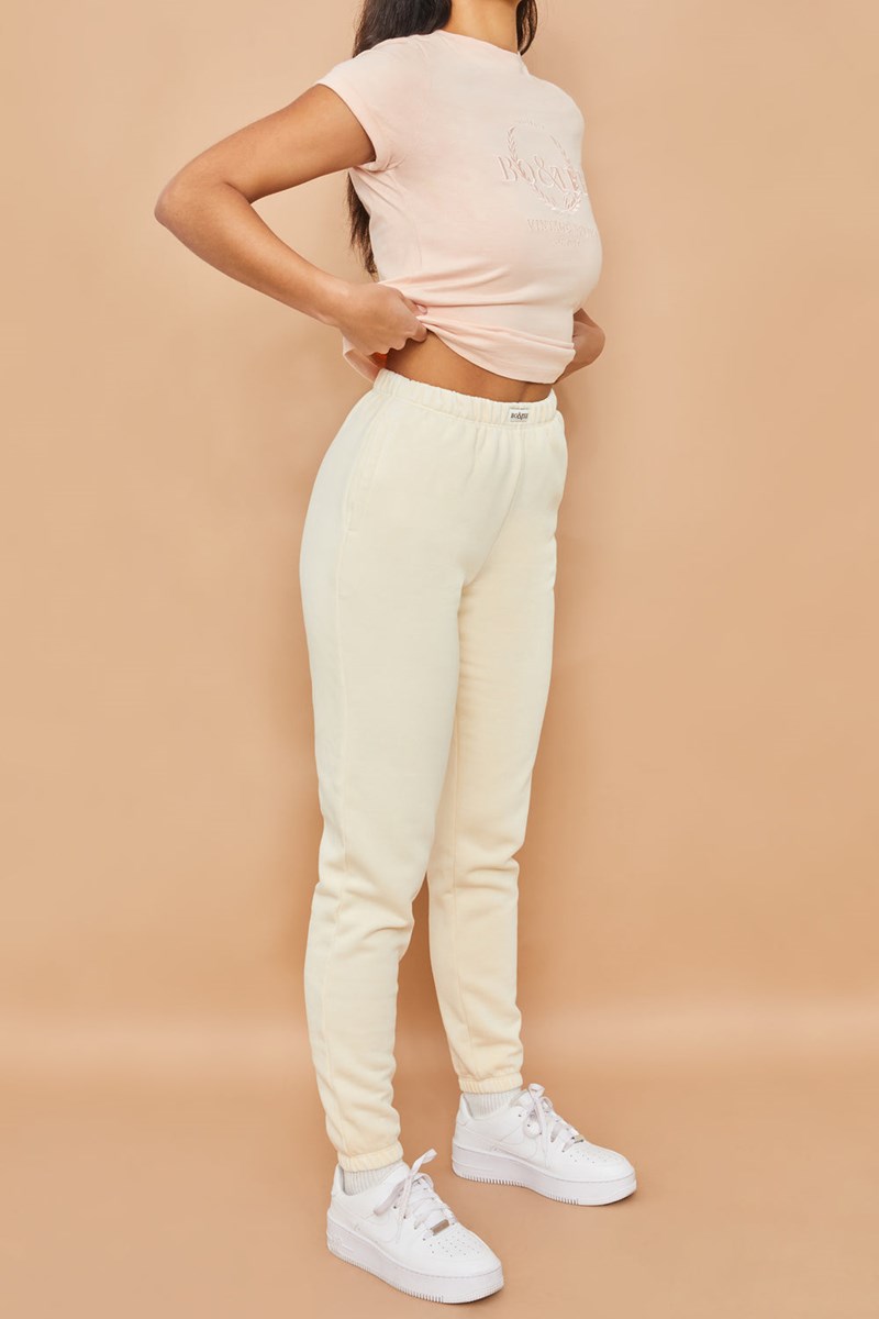 Bo+Tee Home Run Petite Slim Fit Cuffed Joggers Creme | QYDE67538