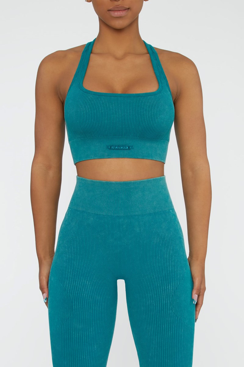 Bo+Tee Iconic Square Neck Sports Bra Teal | GETQ37892