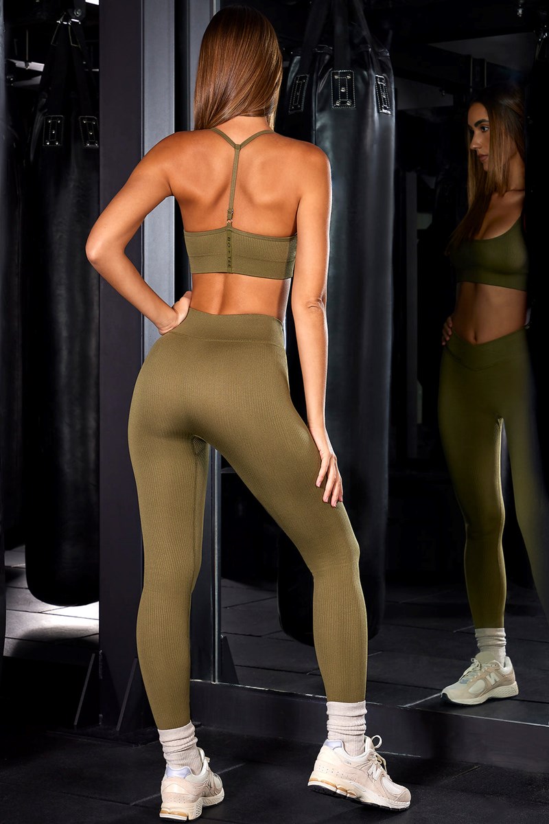 Bo+Tee In Control High Cintura Acanalado Leggings Verde Oliva | AHDP58764