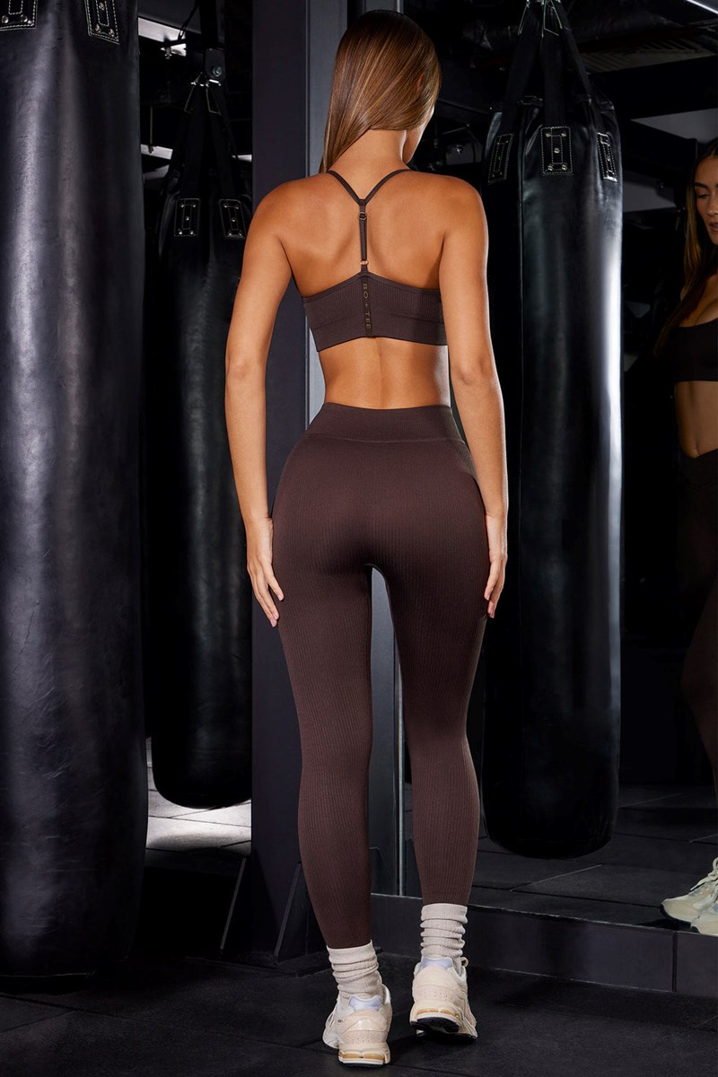 Bo+Tee In Control High Cintura Acanalado Leggings Marrones | BURT69138