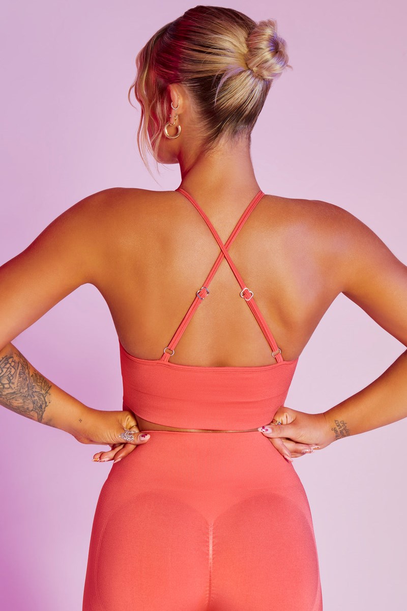 Bo+Tee Incline Seamless High Neck Cross Back Crop Top Coral | VOGZ19806